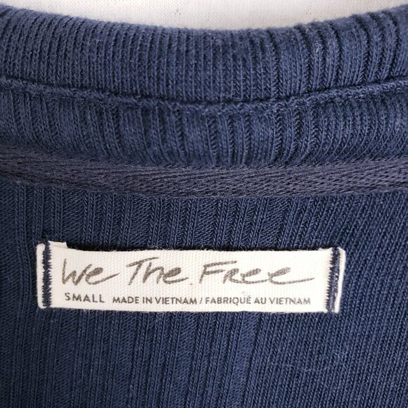 We The Free FP Annie Ribbed Collared Top Pullover Preppy Oversized size S Navy - Picture 5 of 12